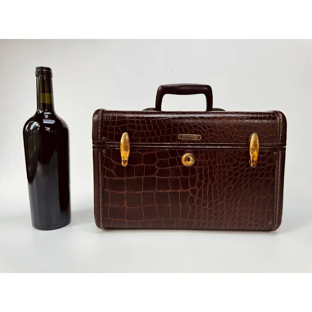 Vintage Samsonite Faux Alligator Train Case Vanity Luggage Shwayder Bros